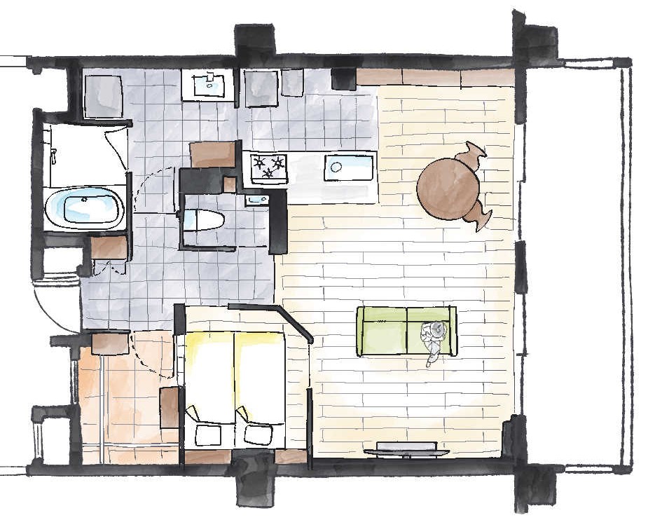 60平米台のマンションの廊下のないマンションのリノベーション後の間取り図