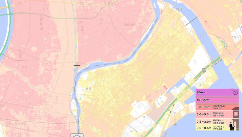 マンションが多い東京都江戸川区周辺のハザードマップ