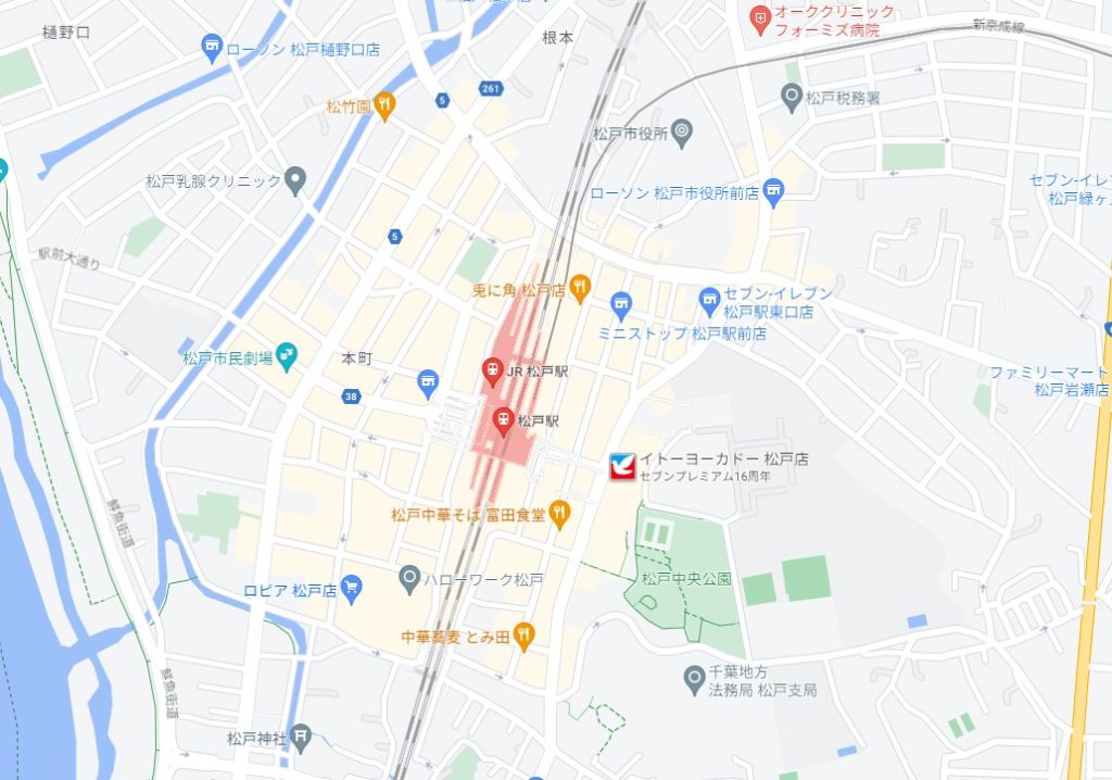 松戸エリアのマップ