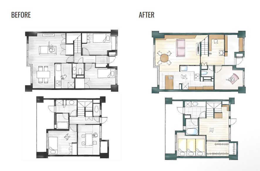 約100平米マンションのフルリノベーション事例(東京都江戸川区)BEFORE・AFTER