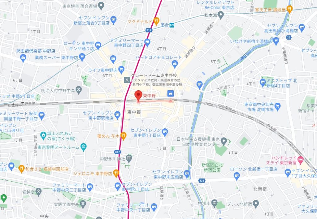 東中野駅のマップ