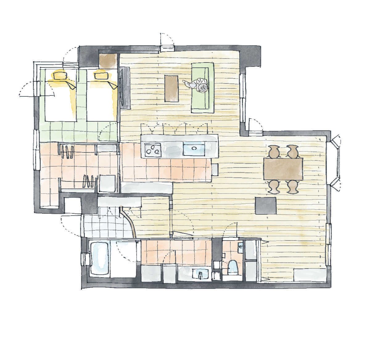 狭い家（狭小マンション）のストレスを解消するリノベーションのアイデア事例｜リノベーション後の間取り図