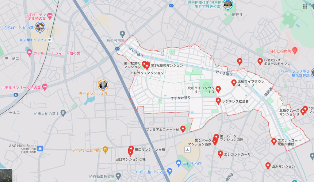 柏の葉キャンパス駅松葉町地区の地図