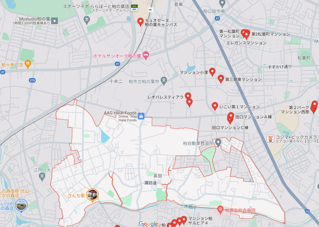 柏の葉キャンパス駅高田地区の周辺地図