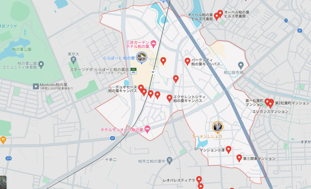 柏の葉キャンパス駅若柴地区の周辺地図