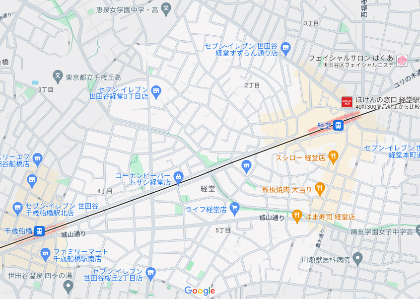世田谷区経堂地区の地図