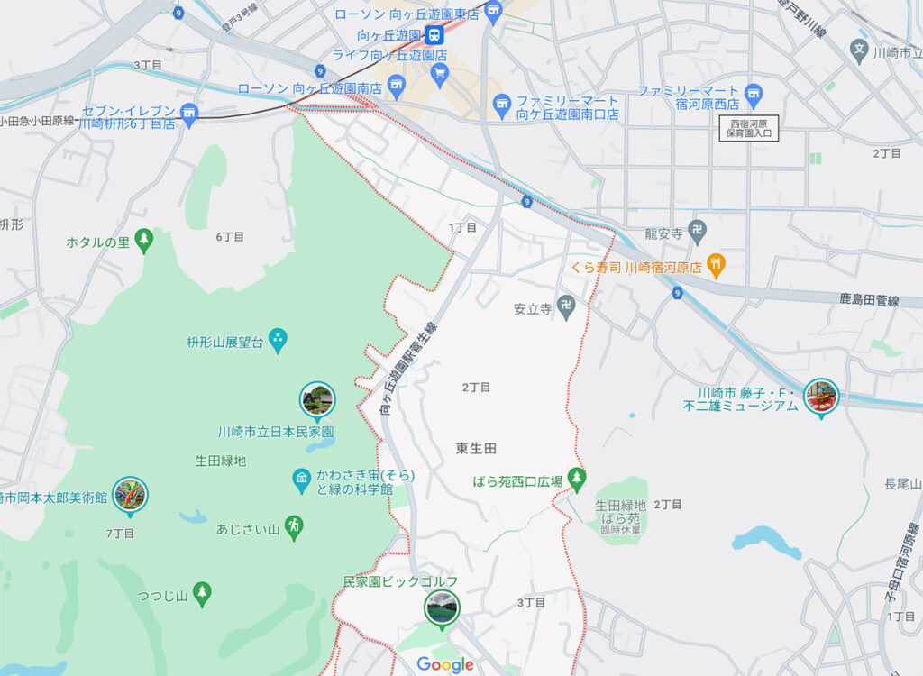 向ヶ丘遊園駅周辺東生田地区の地図