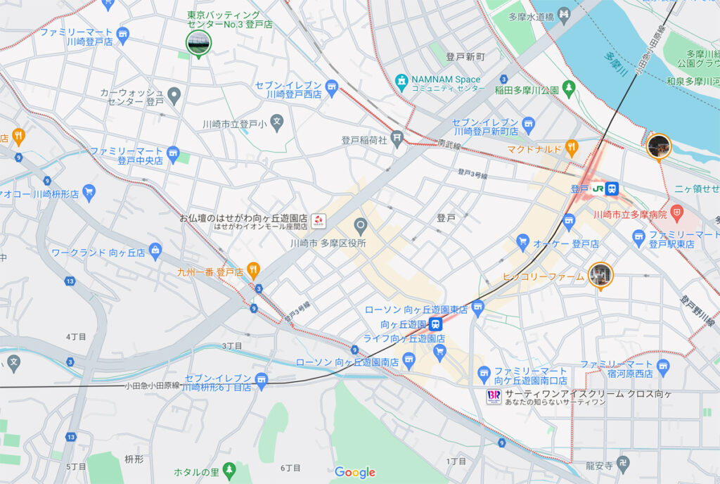 向ヶ丘遊園駅周辺登戸地区の地図