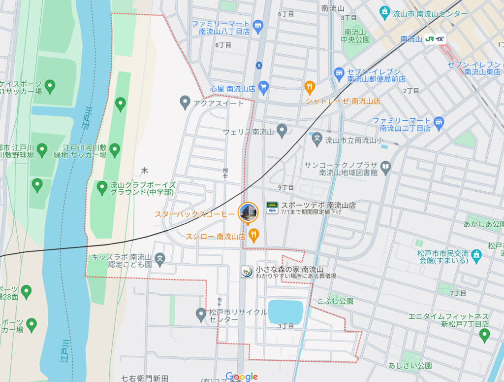 南流山駅周辺の大字木地区の地図