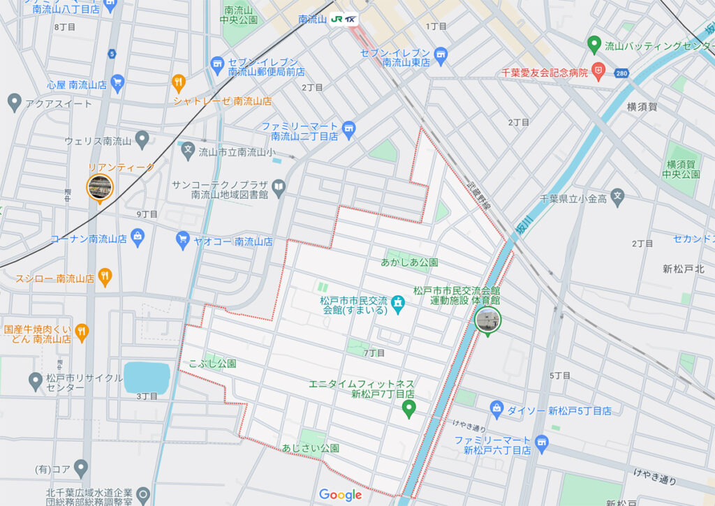 南流山駅周辺の新松戸7丁目の地図