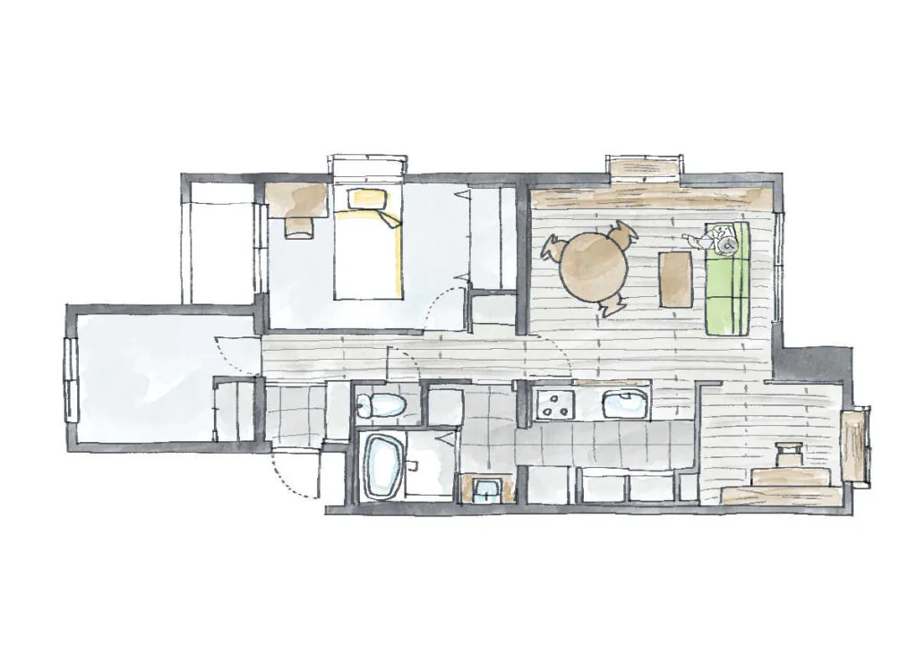 憧れのブックカフェ空間を叶えた一人暮らしマンションリノベBookcafeのリノベ後の間取り図After